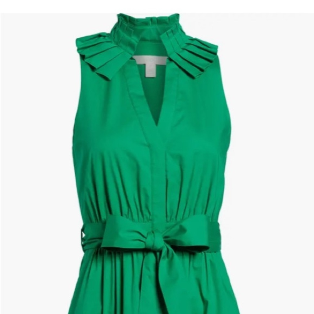 1901 GREEN PLEATED COLLAR SHIRTDRESS WITH FRONT BUTTONS AND WAIST TIE, Size 6